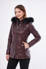 DERİNSS DKA2332 Hakiki Deri Kadın Bordo Mont