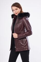 DERİNSS DKA2332 Hakiki Deri Kadın Bordo Mont