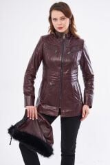 DERİNSS DKA2332 Hakiki Deri Kadın Bordo Mont