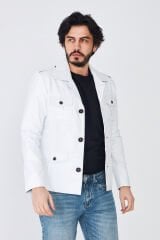 DERİNSS DER265 Hakiki Deri Erkek Beyaz Mont