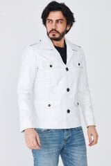 DERİNSS DER265 Hakiki Deri Erkek Beyaz Mont