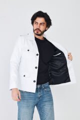 DERİNSS DER265 Hakiki Deri Erkek Beyaz Mont