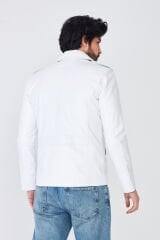 DERİNSS DER265 Hakiki Deri Erkek Beyaz Mont