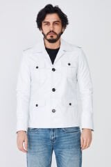 DERİNSS DER265 Hakiki Deri Erkek Beyaz Mont