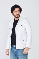DERİNSS DER265 Hakiki Deri Erkek Beyaz Mont