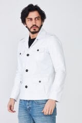 DERİNSS DER265 Hakiki Deri Erkek Beyaz Mont