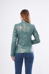 DERİNSS DKA2364 Hakiki Deri Kadın Yeşil Mont