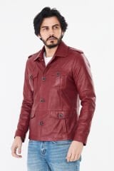 DERİNSS DER265 Hakiki Deri Erkek Koyu Kırmızı Mont
