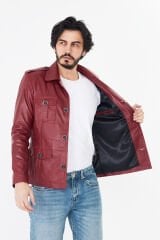 DERİNSS DER265 Hakiki Deri Erkek Koyu Kırmızı Mont