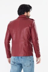 DERİNSS DER265 Hakiki Deri Erkek Koyu Kırmızı Mont
