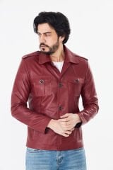 DERİNSS DER265 Hakiki Deri Erkek Koyu Kırmızı Mont