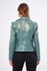 DERİNSS DKA1202 Hakiki Deri Kadın Yeşil Mont