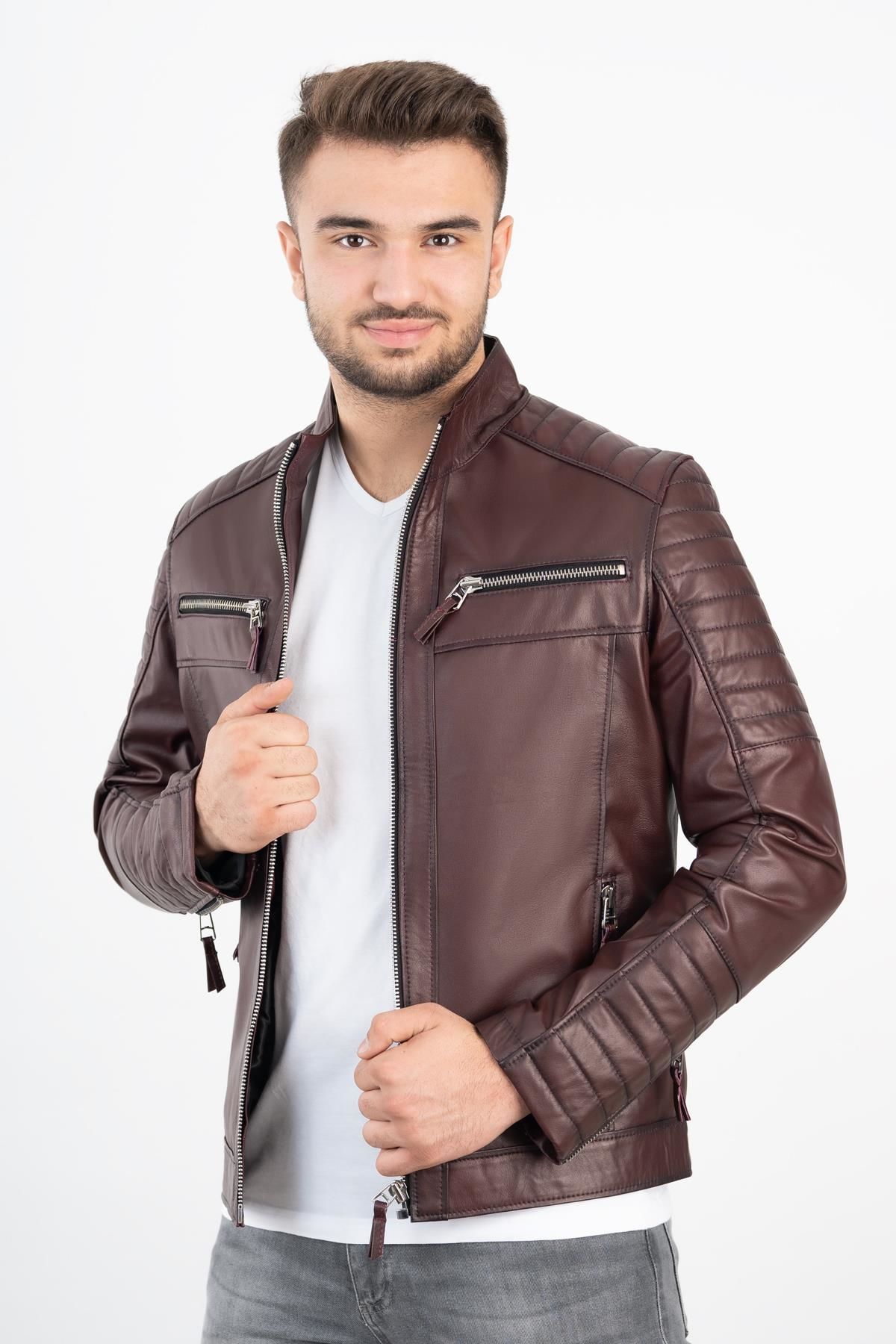 DERİNSS Der109 Hakiki Deri Erkek Bordo Mont