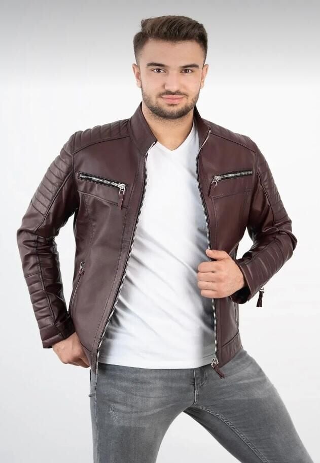 DERİNSS Der108 Hakiki Deri Erkek Bordo Mont