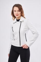 DERİNSS DKA1202 Hakiki Deri Kadın Beyaz Mont
