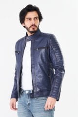 DERİNSS DER123 Hakiki Deri Erkek Mavi Mont