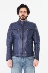 DERİNSS DER123 Hakiki Deri Erkek Mavi Mont