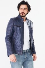 DERİNSS DER123 Hakiki Deri Erkek Mavi Mont