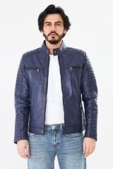 DERİNSS DER123 Hakiki Deri Erkek Mavi Mont