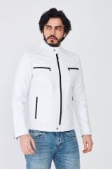 DERİNSS DER123 Hakiki Deri Erkek Beyaz Mont