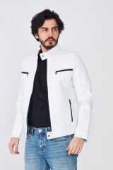 DERİNSS DER123 Hakiki Deri Erkek Beyaz Mont