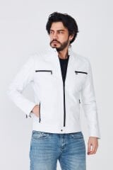 DERİNSS DER123 Hakiki Deri Erkek Beyaz Mont