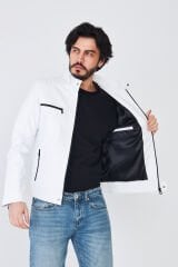 DERİNSS DER123 Hakiki Deri Erkek Beyaz Mont