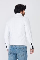 DERİNSS DER123 Hakiki Deri Erkek Beyaz Mont