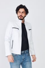 DERİNSS DER123 Hakiki Deri Erkek Beyaz Mont