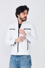 DERİNSS DER123 Hakiki Deri Erkek Beyaz Mont