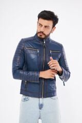 DERİNSS Der108 Hakiki Deri Erkek Mavi Mont