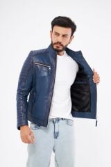 DERİNSS Der109 Hakiki Deri Erkek Mavi Mont