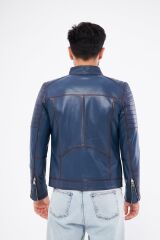 DERİNSS Der109 Hakiki Deri Erkek Mavi Mont