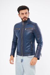 DERİNSS Der109 Hakiki Deri Erkek Mavi Mont