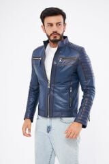 DERİNSS Der108 Hakiki Deri Erkek Mavi Mont