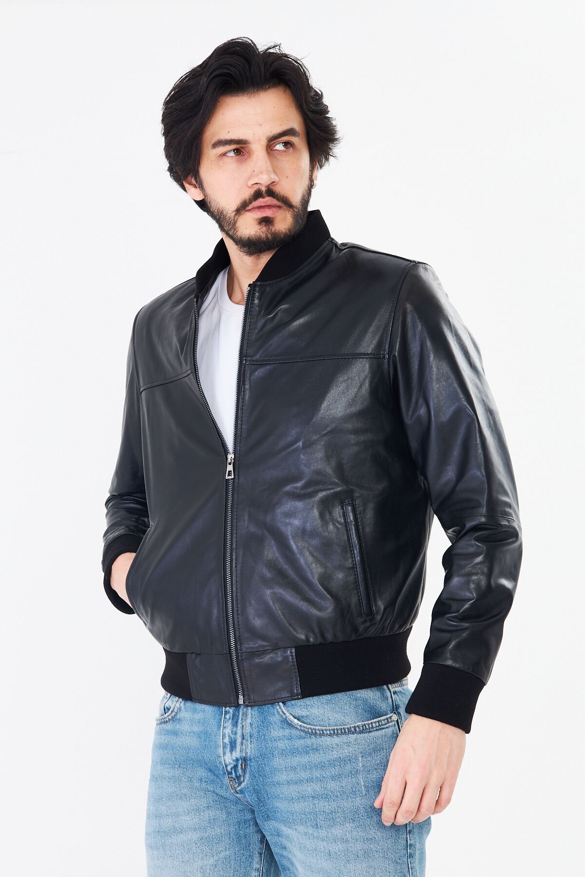 DERİNSS DER125 Hakiki Deri Erkek Siyah Mont
