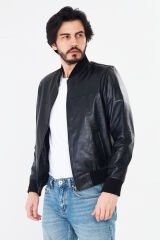 DERİNSS DER125 Hakiki Deri Erkek Siyah Mont