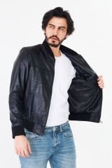 DERİNSS DER125 Hakiki Deri Erkek Siyah Mont