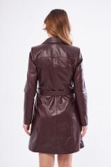 DERİNSS DKA2391 Hakiki Deri Kadın Bordo Pardesü