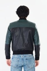 DERİNSS DER125 Hakiki Deri Erkek Siyah&Yeşil Mont