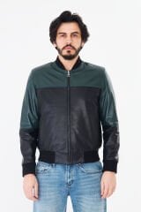DERİNSS DER125 Hakiki Deri Erkek Siyah&Yeşil Mont