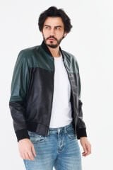 DERİNSS DER125 Hakiki Deri Erkek Siyah&Yeşil Mont