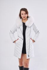 DERİNSS DKA1704 Hakiki Deri Kadın Beyaz Kaban/Mont