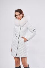 DERİNSS DKA1704 Hakiki Deri Kadın Beyaz Kaban/Mont