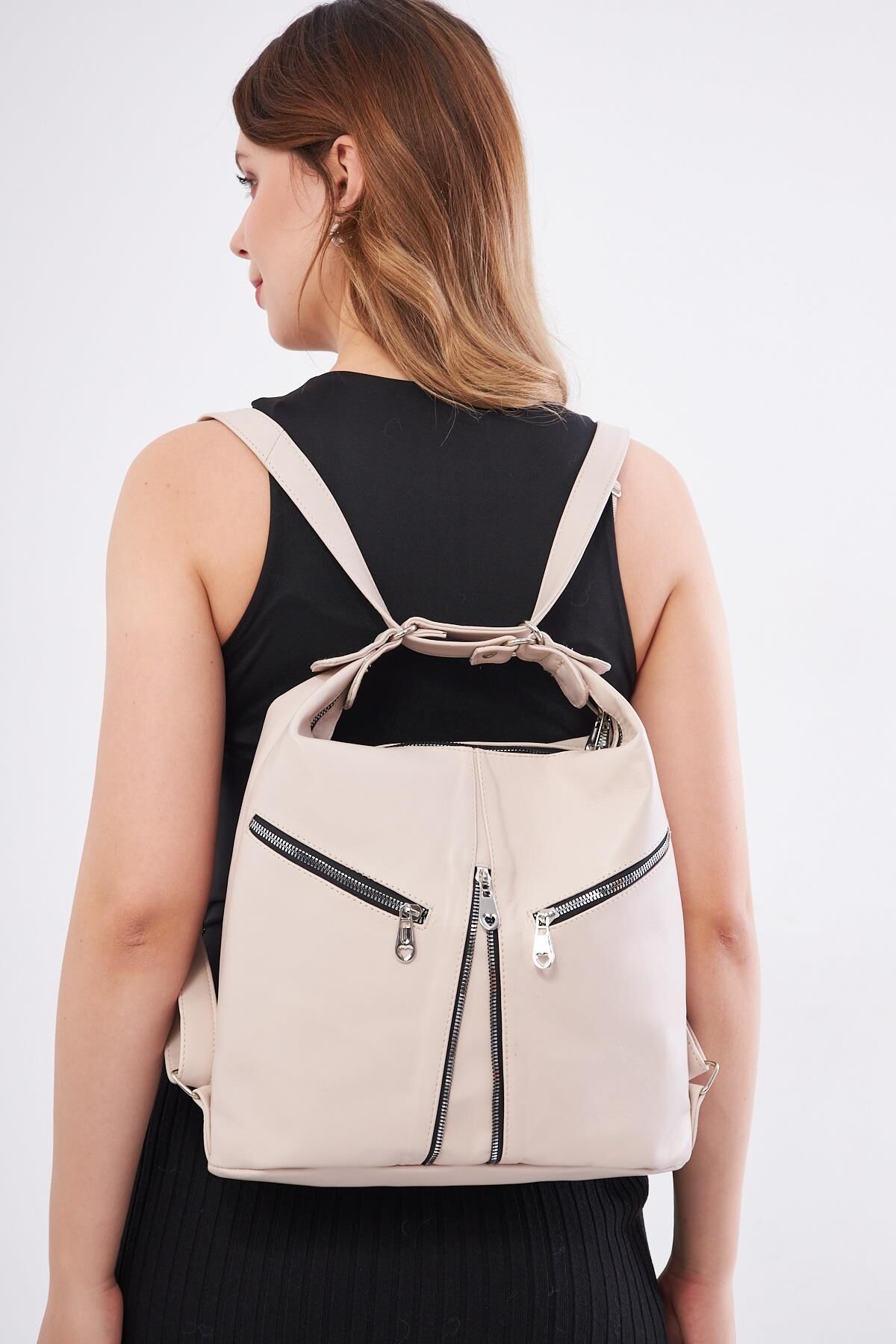 DERİNSS Hakiki Deri Kadın Bej Sırt ve Omuz Çantası  DKB501