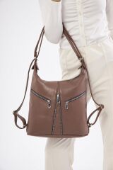 DERİNSS DKB501 Hakiki Deri Kadın Kahverengi Sırt ve Omuz Çantası