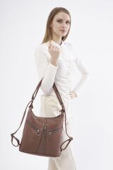 DERİNSS DKB501 Hakiki Deri Kadın Kahverengi Sırt ve Omuz Çantası