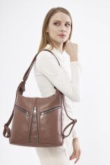 DERİNSS DKB501 Hakiki Deri Kadın Kahverengi Sırt ve Omuz Çantası