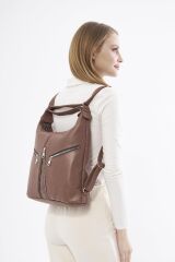 DERİNSS DKB501 Hakiki Deri Kadın Kahverengi Sırt ve Omuz Çantası