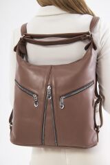 DERİNSS DKB501 Hakiki Deri Kadın Kahverengi Sırt ve Omuz Çantası